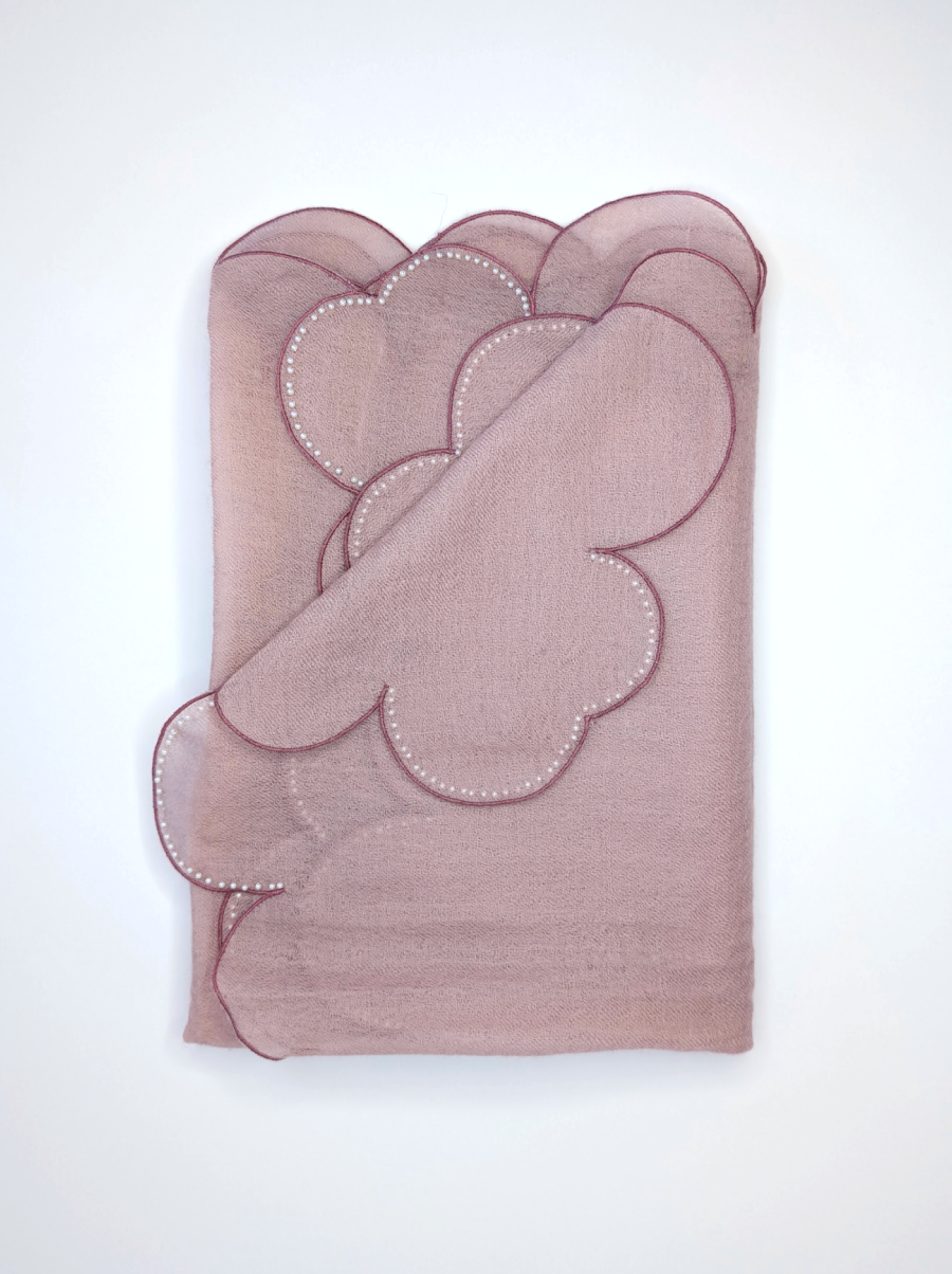 Pink 100% Cashmere Scarf- Lightweight with Scallop Edge