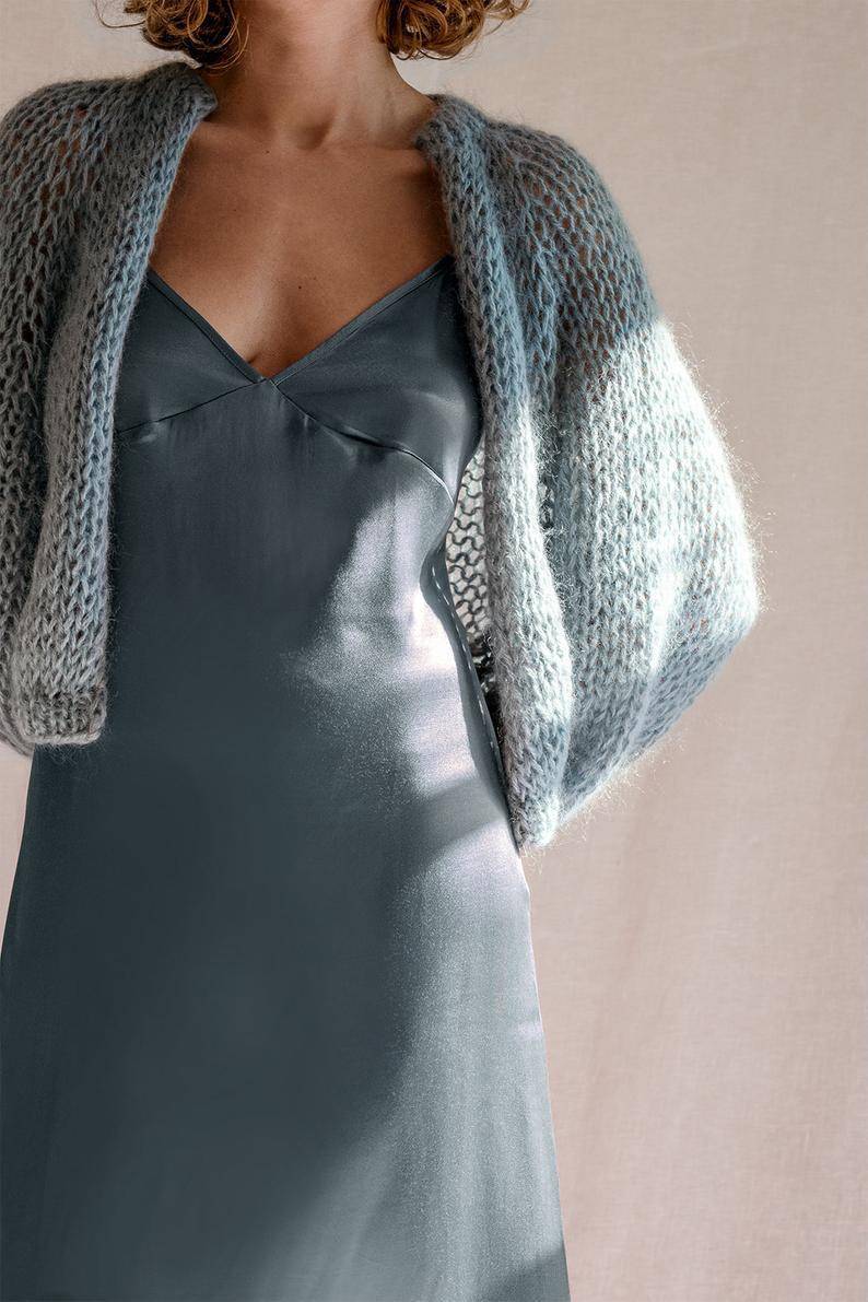 Airy Mohair Bomber Cardigan- Blue