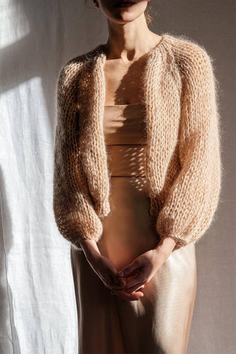 Airy Mohair Bomber Cardigan- Honey