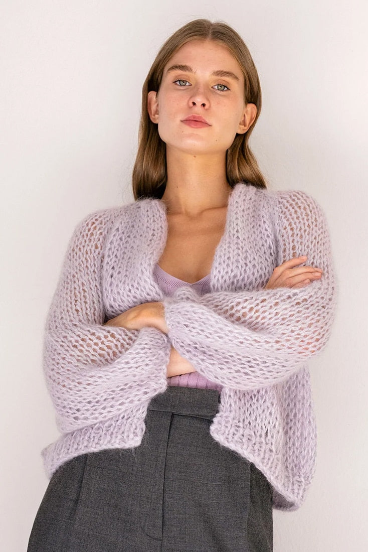 Airy Mohair Bomber Cardigan- Lilac