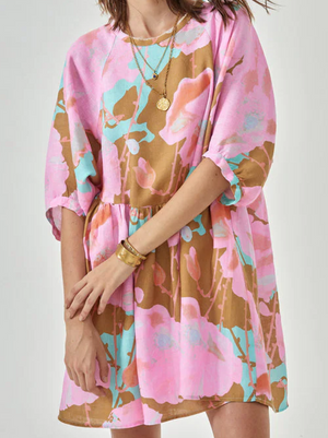 Multi Pink Organic Linen Oversized Mini Dress